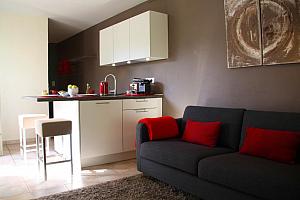 Sofa and kitchen