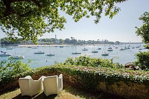 View of the estuary, moorings and lighthouse