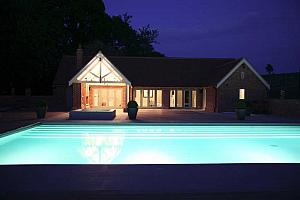 Pool lit up at night