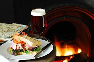 Log-burning fire in the bar