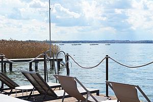 Deck chairs beside the lake
