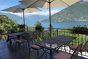 Terrace with lake and mountain views