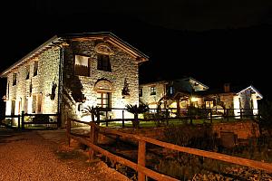Hotel floodlit at night