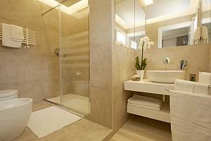 Marble bathroom with big shower