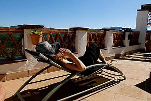 Sunny roof terrace, little hotel, Andalusia