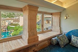 View over the garden and pool