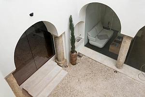 Patio with stone columns
